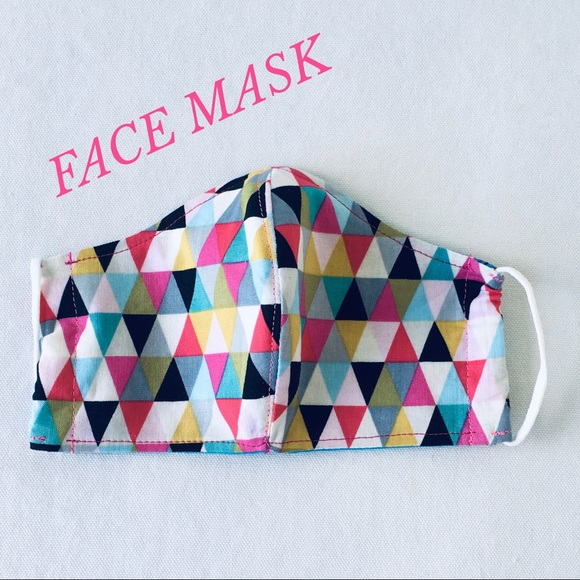 HAND CRAFTED FACE MASK COTTON GEOMETRIC COLORFUL - Picture 4 of 5